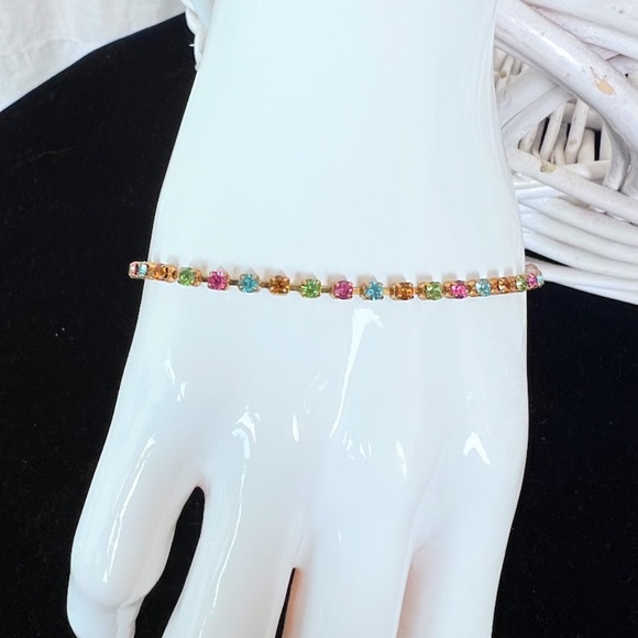 Rainbow Emerald Shaped Crystal Gold Tone Bracelet - Picture 2 of 9